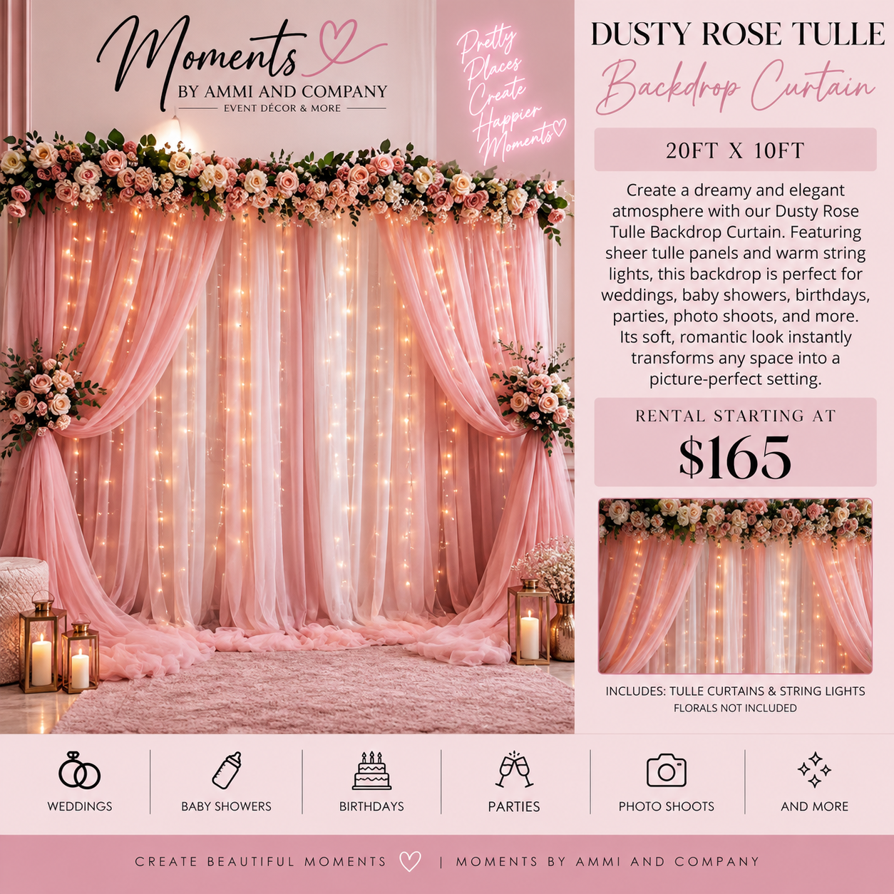 Dusty rose tulle backdrop curtain