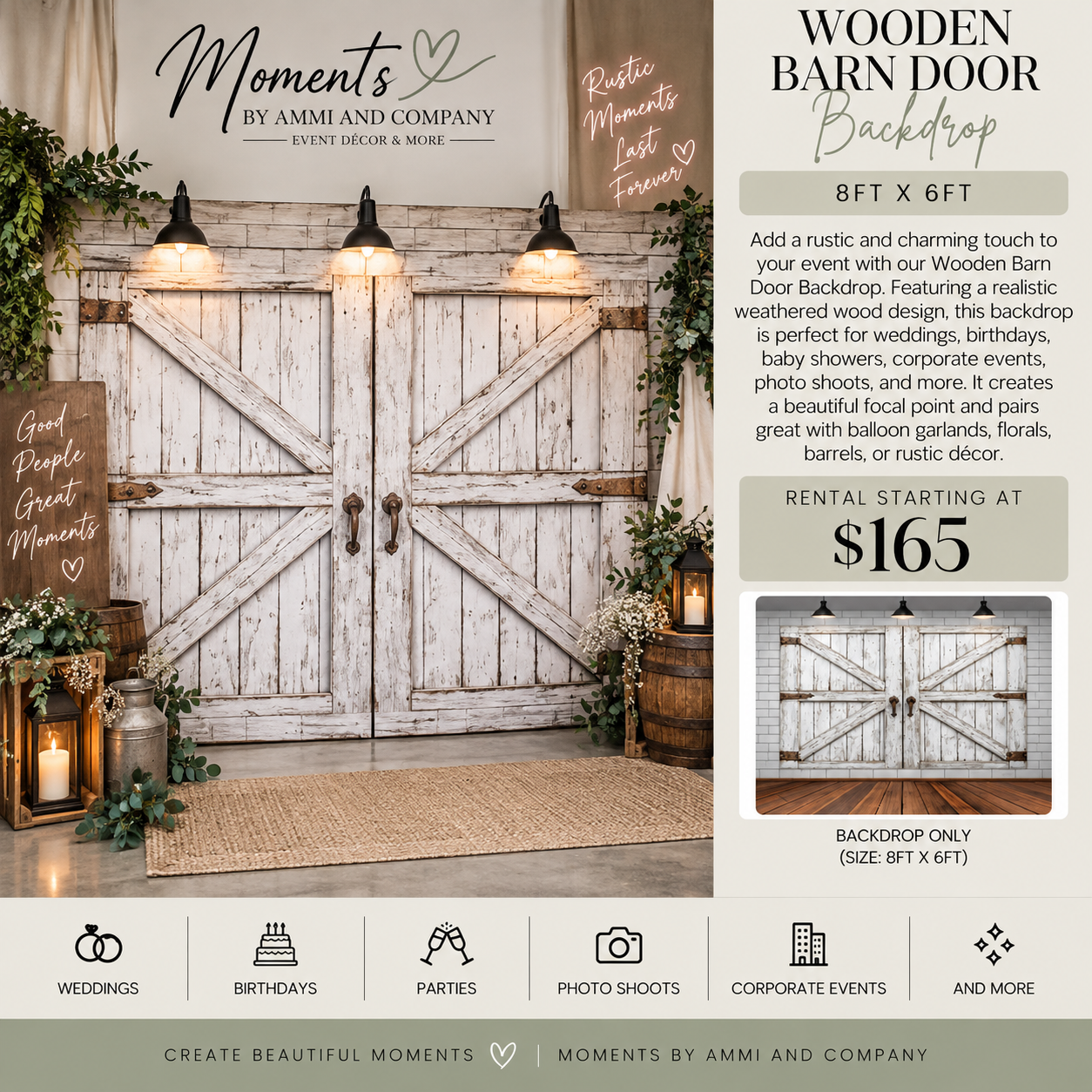 White wooden barn door backdrop